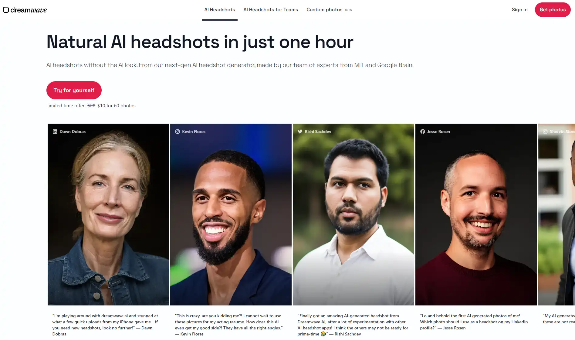 Dreamwave AI Headshots AI tool