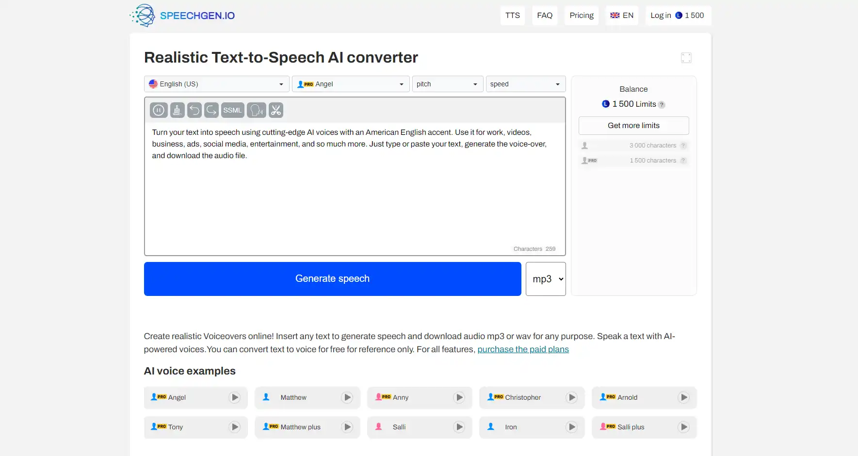 SpeechGen Realistic Text to Speech converter AI Voice generator speechgen.io AI Tool
