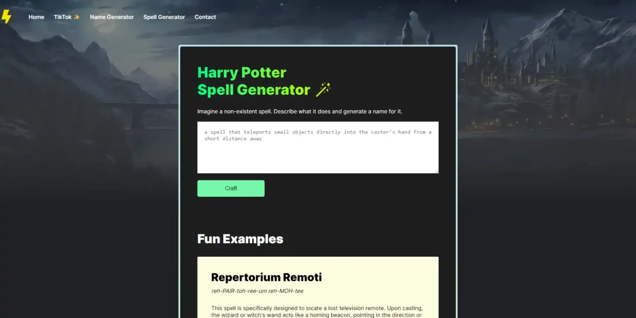 Harry Potter Spell Generator