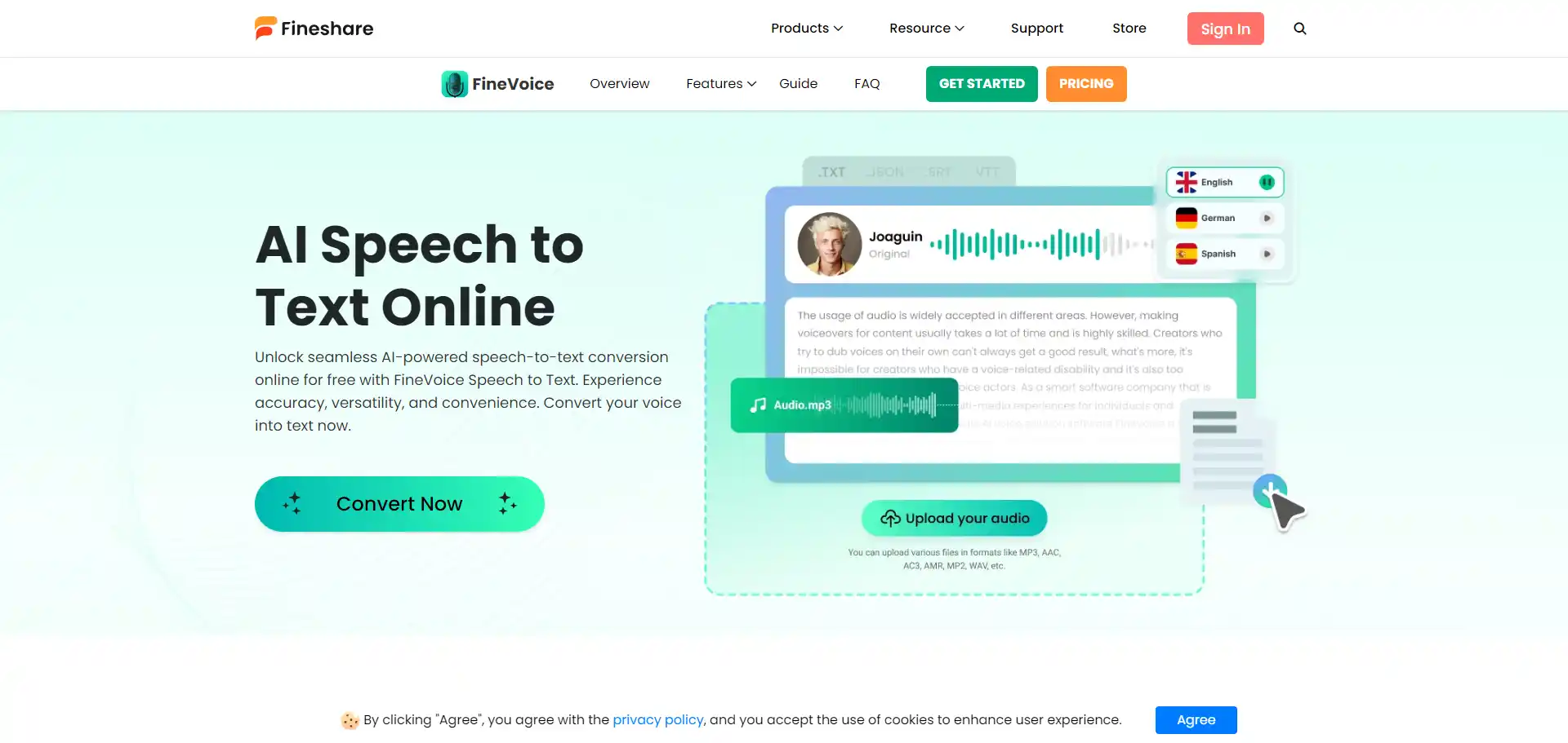 FineVoice Speech to Text AI tool