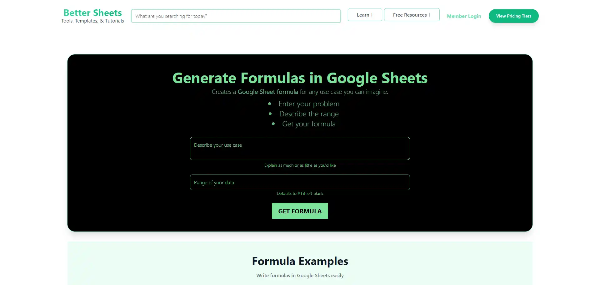Google Sheets Formula Generator